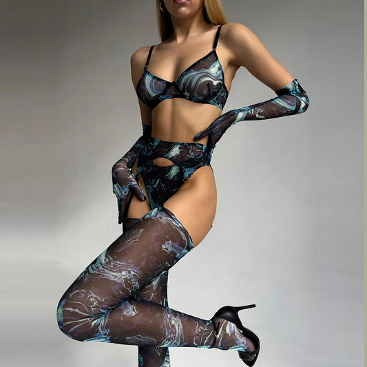 Tie Dye Lingerie Set with Stockings
