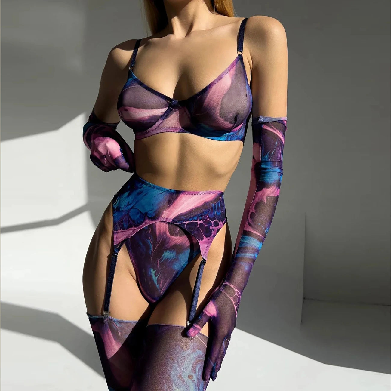 Tie Dye Lingerie Set with Stockings